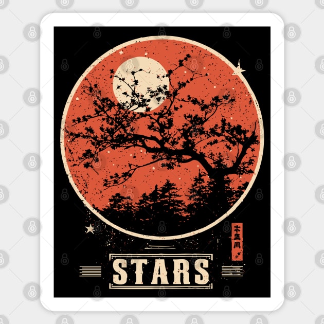 Cherry Blossom Stars - Vintage Japanese-Style Nature Art Sticker by TuncGK